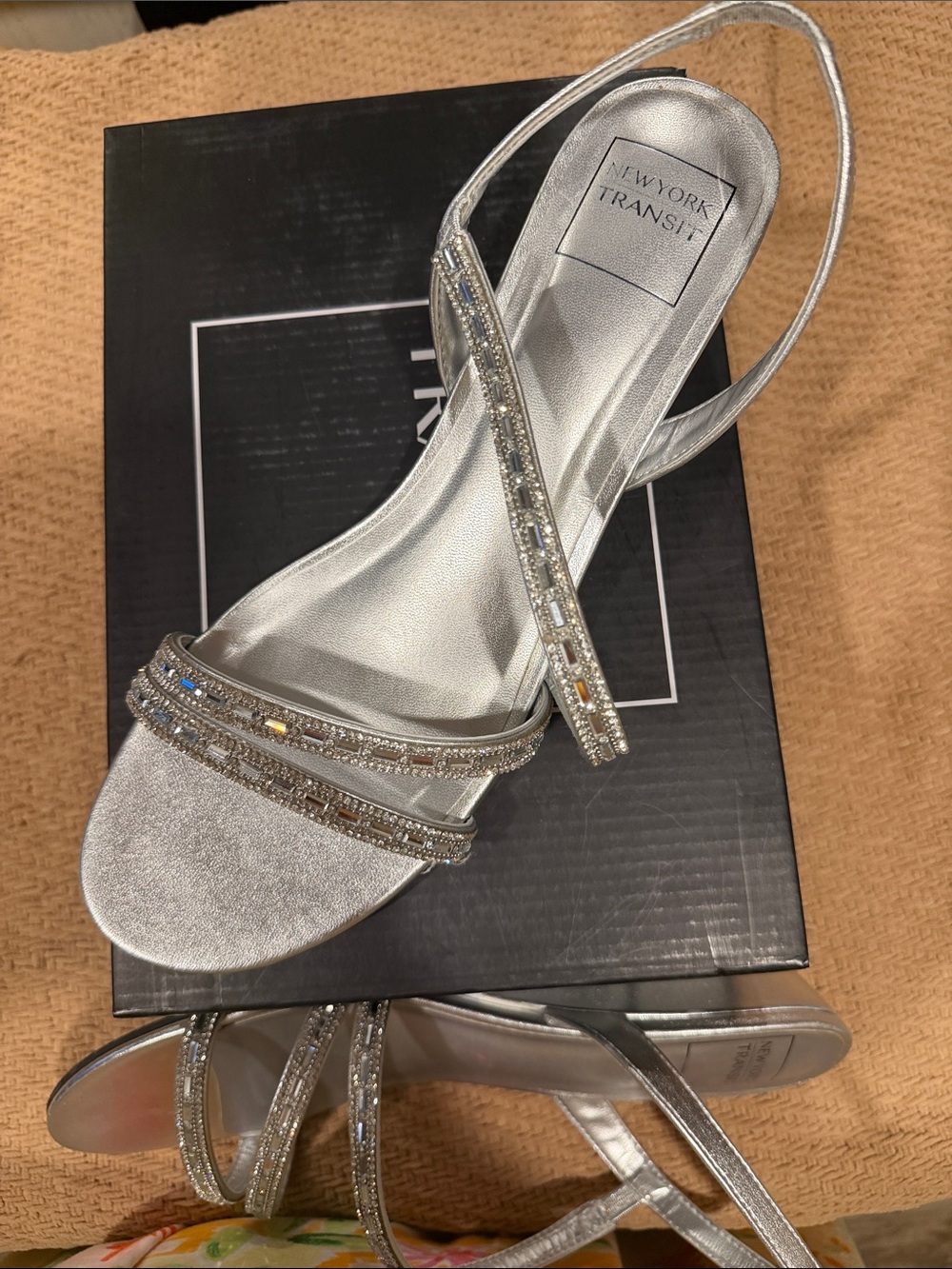 New York Transit Silver Beaded Slingback Sandals